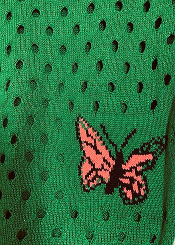 Sıfır - Nakışlı Kelebek Desenli Yeşil Örgü Kadın Kazak - Görsel 4