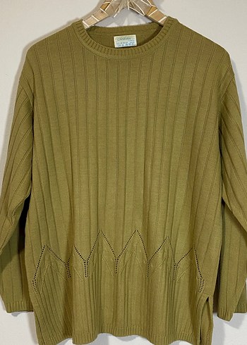 Büyük beden Khaki/Camel Örgü Triko Kazak - Görsel 2