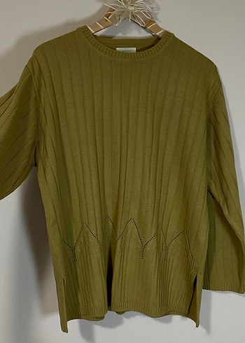 Büyük beden Khaki/Camel Örgü Triko Kazak - Görsel 6