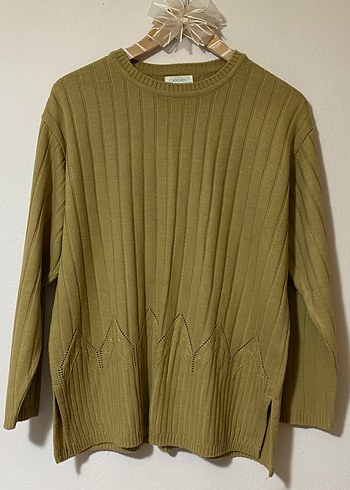 Büyük beden Khaki/Camel Örgü Triko Kazak - Görsel 7