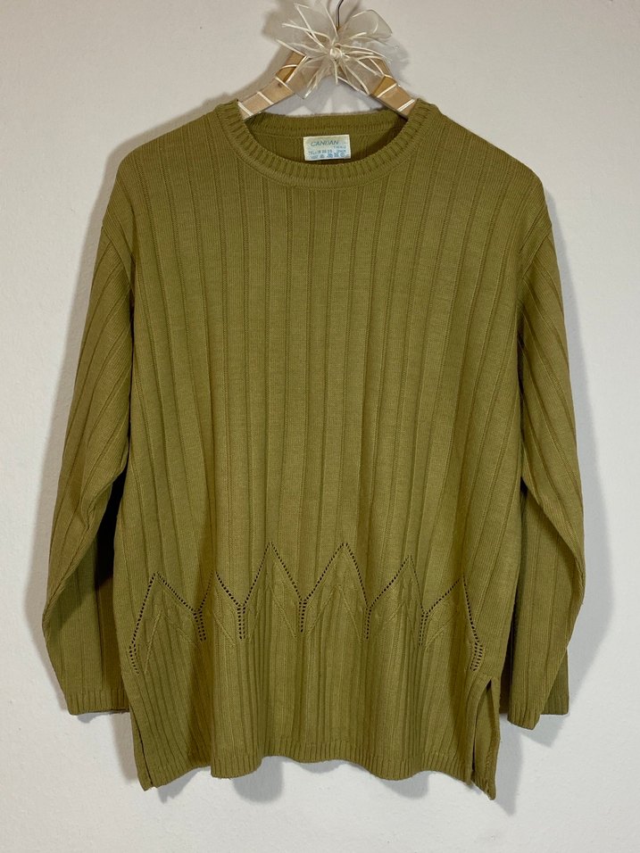 Büyük beden Khaki/Camel Örgü Triko Kazak - Görsel 4