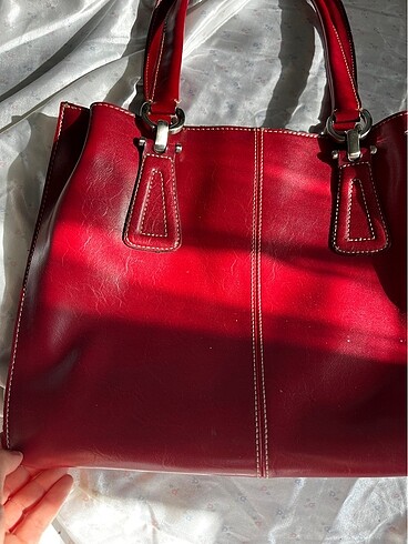 Tasarımcı LIZ CLAIBORNE HAKİKİ DERİ KIRMIZI KOL ÇANTASI