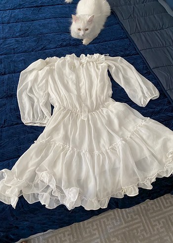 Beyaz Bohem Mini Gelinlik