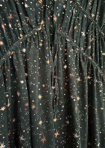 Yeşil Parlak Uzun Kollu Bohem Mini Elbise - Görsel 3