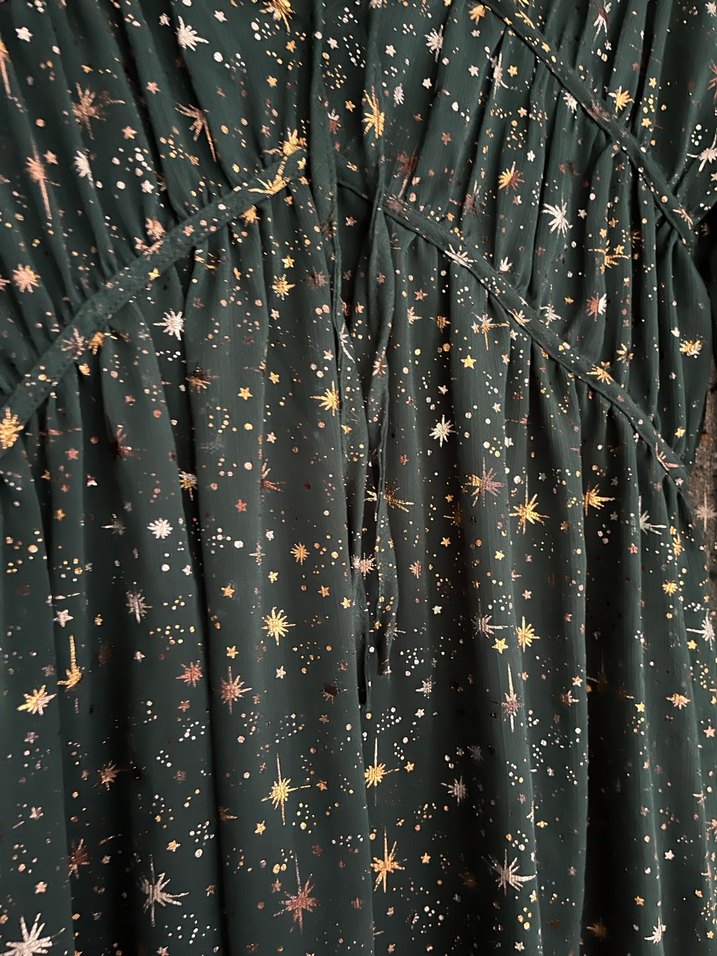 Yeşil Parlak Uzun Kollu Bohem Mini Elbise - Görsel 3