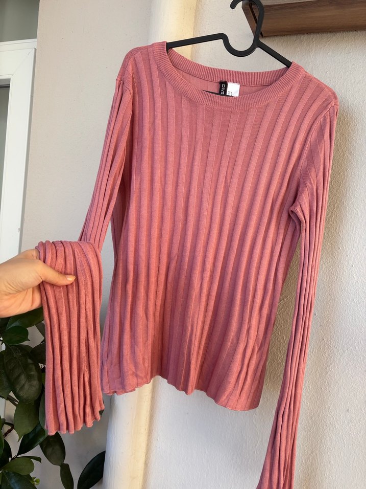 Pembe Fitilli Uzun Kollu Kadın Triko - Görsel 4