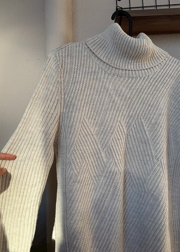 Bej Balıkçı Yaka Örgü Kadın Kazak - Görsel 3