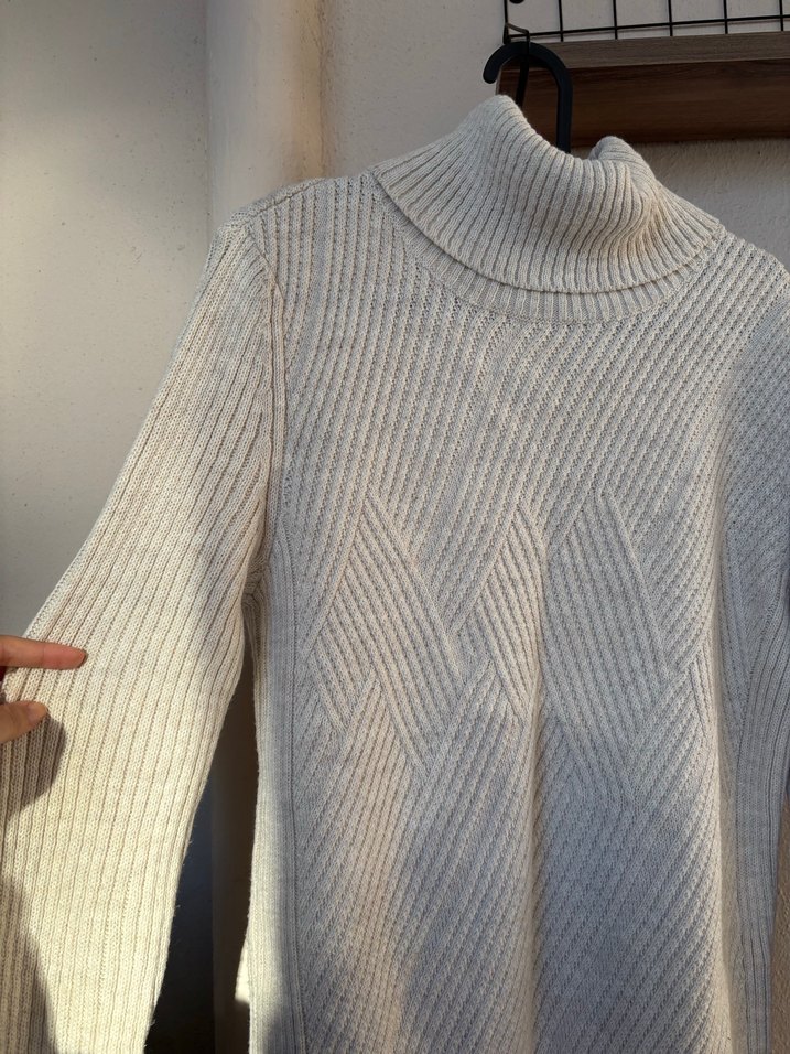 Bej Balıkçı Yaka Örgü Kadın Kazak - Görsel 3