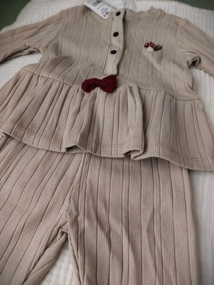 Düğmeli Uzun Kollu Bebek Kız Takımı - Görsel 2