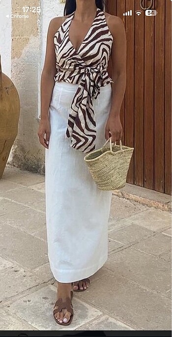 m Beden Zara zebra desenli halter yaka bluz