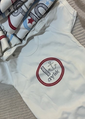 Beyaz Baskılı Pamuklu Bebek Zıbını denizci seti 12 li - Görsel 2