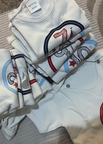 Beyaz Baskılı Pamuklu Bebek Zıbını denizci seti 12 li - Görsel 3