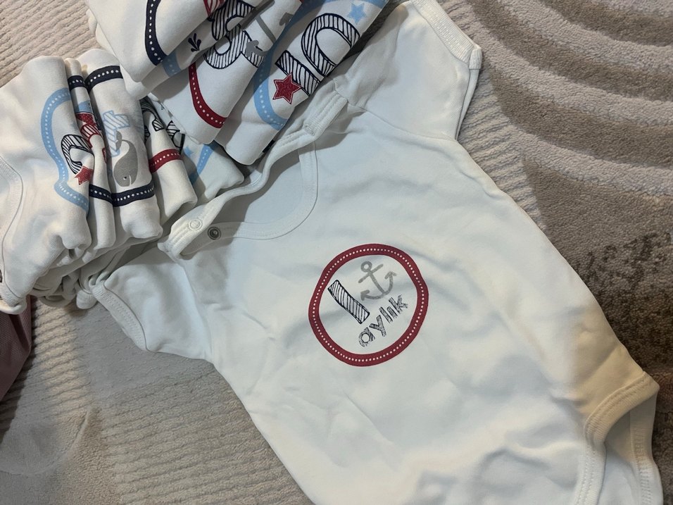 Beyaz Baskılı Pamuklu Bebek Zıbını denizci seti 12 li - Görsel 2