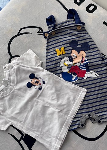 Erkek Çocuk Çizgili Mickey Baskılı Tulum 2 li - Görsel 3