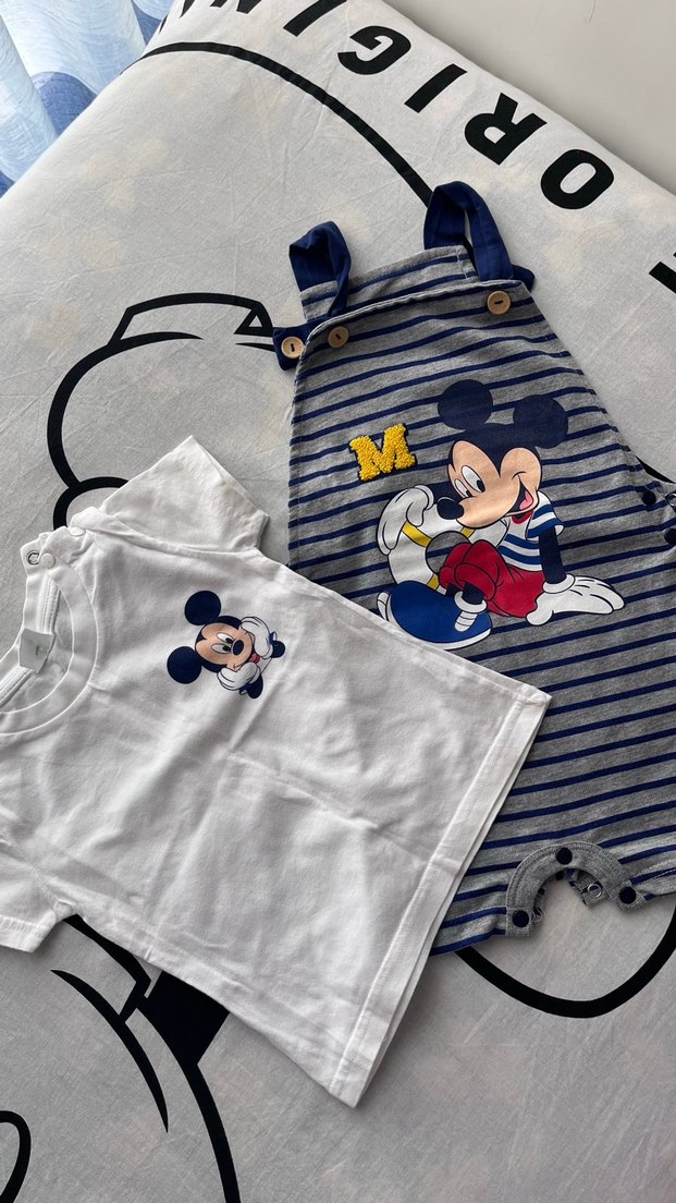 Erkek Çocuk Çizgili Mickey Baskılı Tulum 2 li - Görsel 3