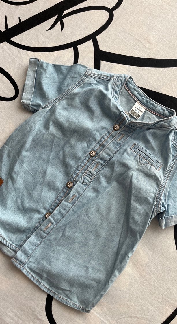 Gri Denim Erkek Çocuk Kısa Kollu Gömlek - Görsel 3