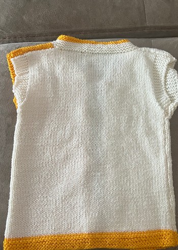 Çocuk Sarı-Beyaz Triko Yelek - Görsel 3