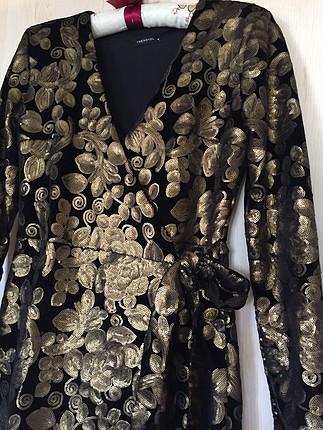 Gold Payet İşlemeli Kadife Ceket Elbise
