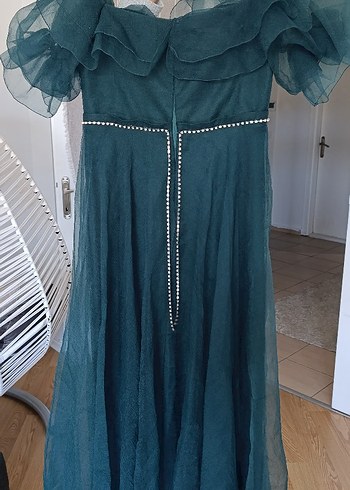 Uzun Turkuaz Drapeli Bohem Abiye Elbise - Görsel 2