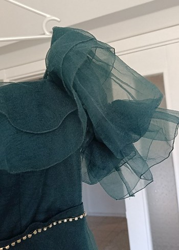 Uzun Turkuaz Drapeli Bohem Abiye Elbise - Görsel 3