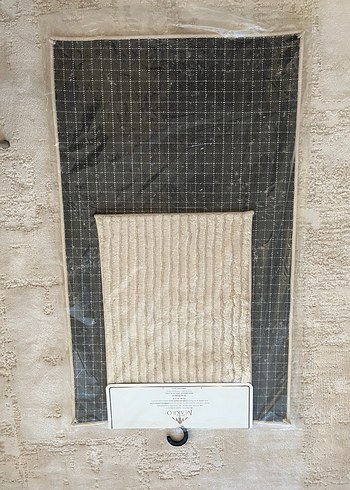 Beden Bej Çizgili Banyo Paspası Seti