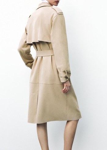 Zara Bej Midi Süet Kadın Trençkot