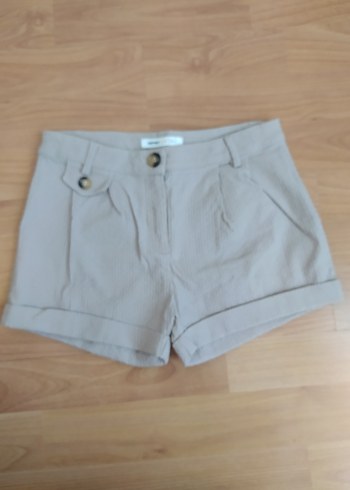 Düğmeli Bej Mini Pamuklu Şort