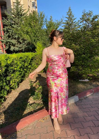 l Beden Pembe Tie-Dye Transparan Midi Elbise