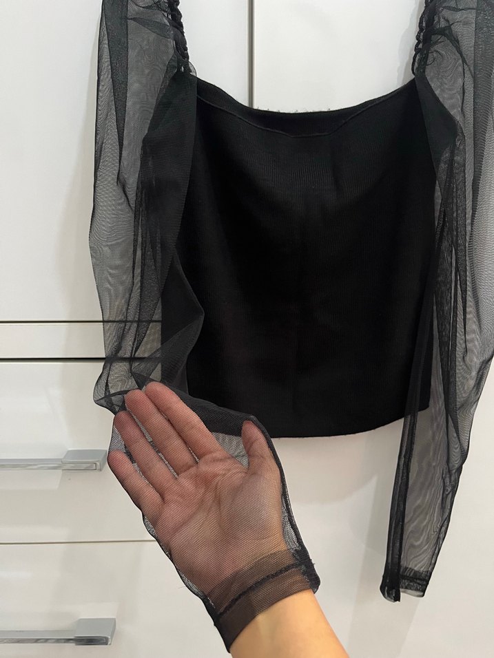 Siyah Gotik Mini Drapeli Bluz - Görsel 3