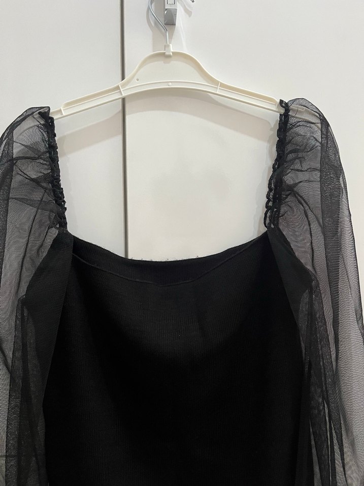 Siyah Gotik Mini Drapeli Bluz - Görsel 2