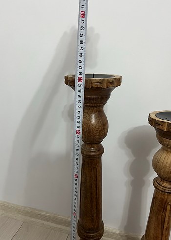 KOYU BEJ AHŞAP YER ŞAMDANI MUMLUK 3LÜ - Görsel 3