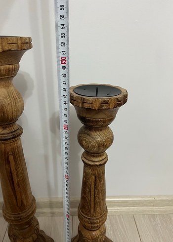 KOYU BEJ AHŞAP YER ŞAMDANI MUMLUK 3LÜ - Görsel 5