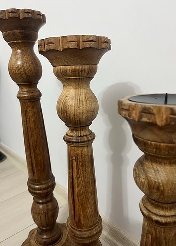 KOYU BEJ AHŞAP YER ŞAMDANI MUMLUK 3LÜ - Görsel 6