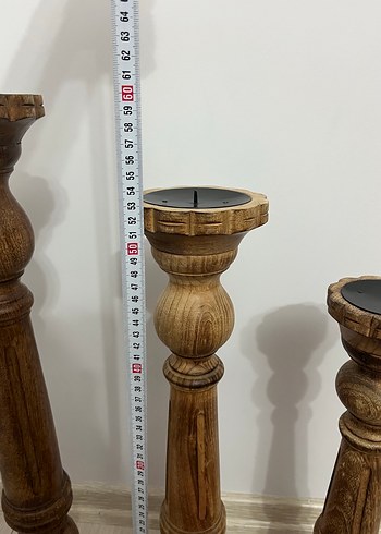 KOYU BEJ AHŞAP YER ŞAMDANI MUMLUK 3LÜ - Görsel 4