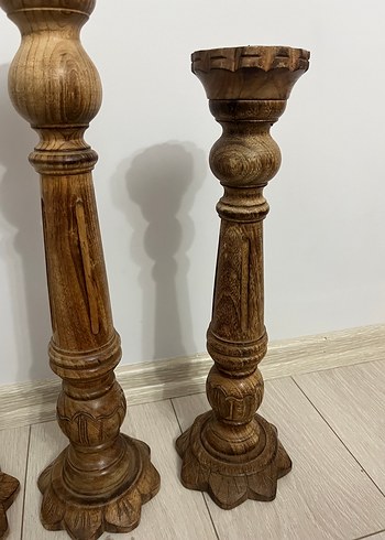KOYU BEJ AHŞAP YER ŞAMDANI MUMLUK 3LÜ - Görsel 7
