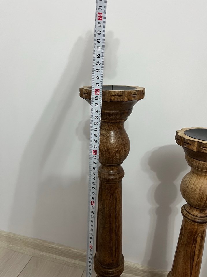 KOYU BEJ AHŞAP YER ŞAMDANI MUMLUK 3LÜ - Görsel 3