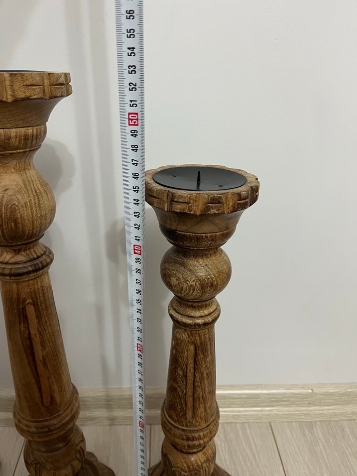 KOYU BEJ AHŞAP YER ŞAMDANI MUMLUK 3LÜ - Görsel 5