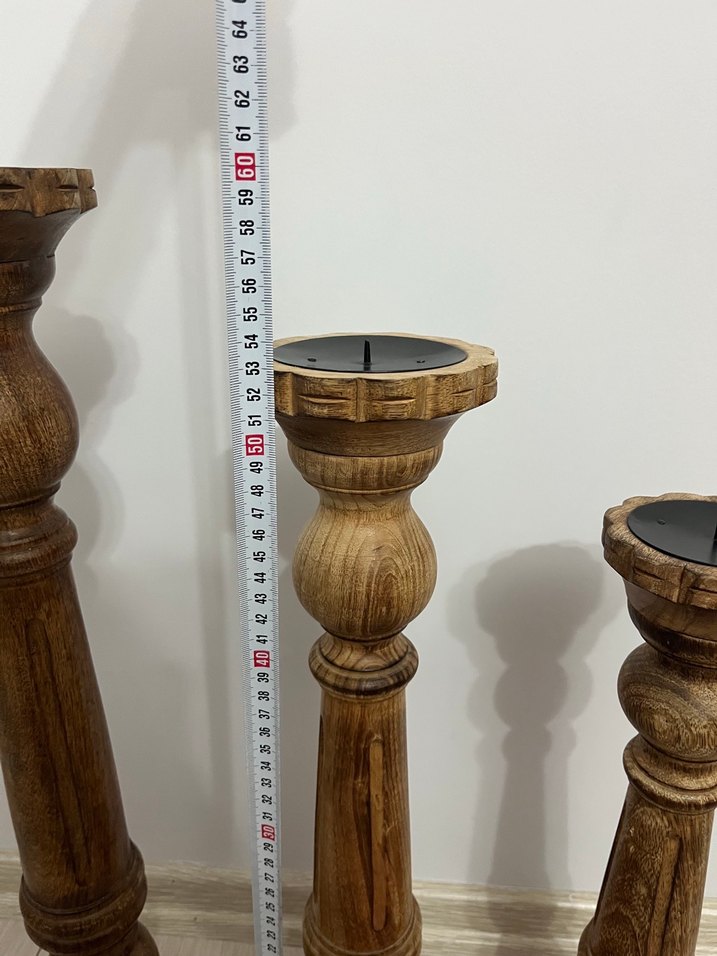 KOYU BEJ AHŞAP YER ŞAMDANI MUMLUK 3LÜ - Görsel 4