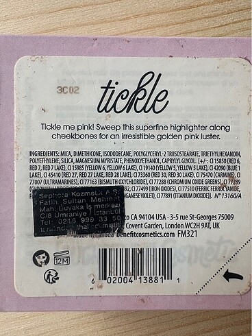 Beden Renk BENEFIT COSMETICS Tickle Aydinlatici Golden pink highlighter / 8