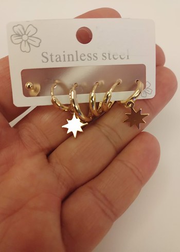 Zincir Detaylı Mini Altın Küpeler Çelik - Görsel 3