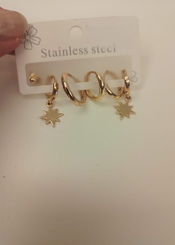 Zincir Detaylı Mini Altın Küpeler Çelik - Görsel 4