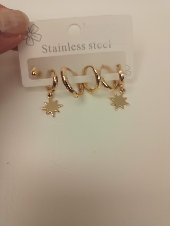 Zincir Detaylı Mini Altın Küpeler Çelik - Görsel 4