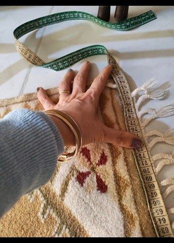 Bej Nakışlı Geleneksel Halı antika kök boya - Görsel 3