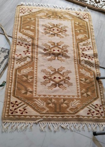 Bej Nakışlı Geleneksel Halı antika kök boya - Görsel 5