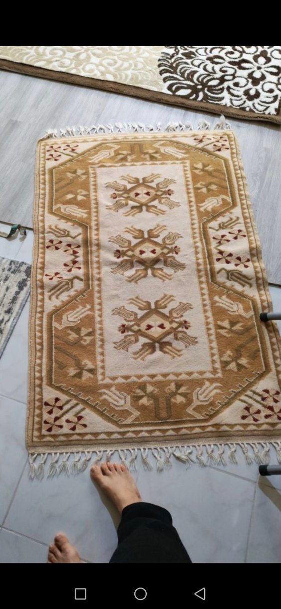 Bej Nakışlı Geleneksel Halı antika kök boya - Görsel 2