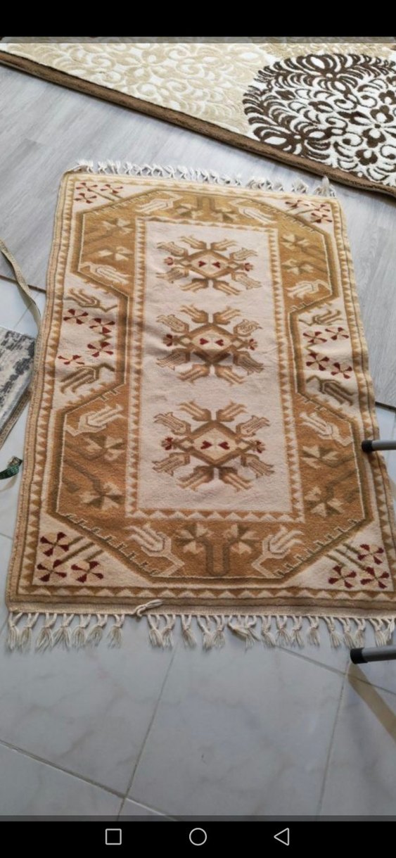 Bej Nakışlı Geleneksel Halı antika kök boya - Görsel 5