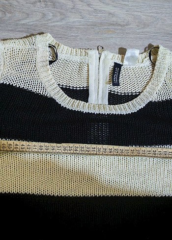 h&m Kadın Siyah-Beyaz Çizgili Kısa Örgü Kazak - Görsel 4