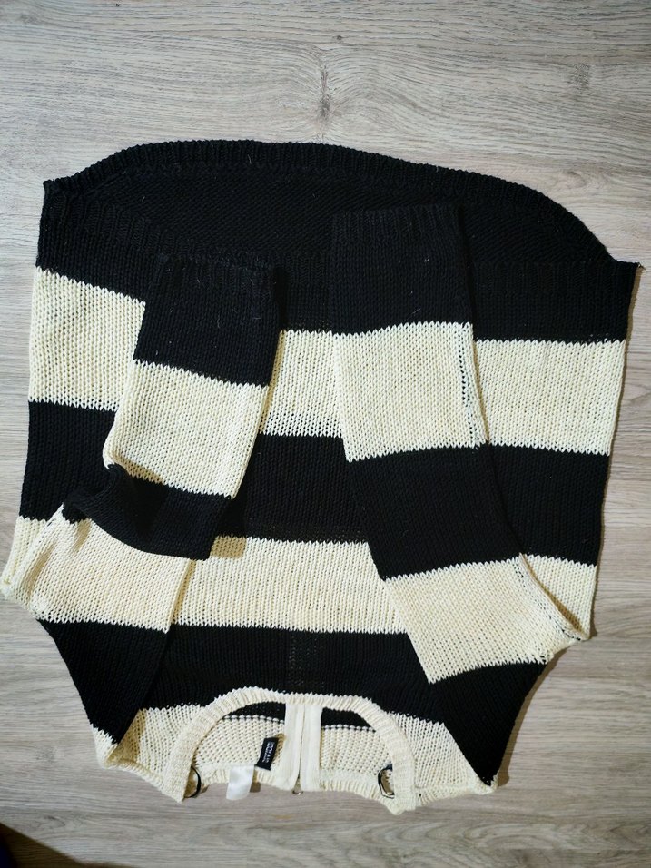 h&m Kadın Siyah-Beyaz Çizgili Kısa Örgü Kazak - Görsel 5