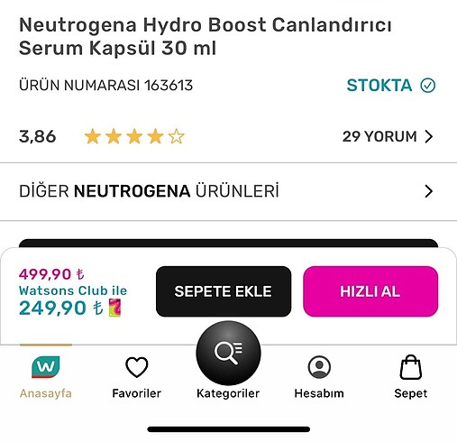  Beden Renk Neutrogena Hydroboost hyaluronik asit serum