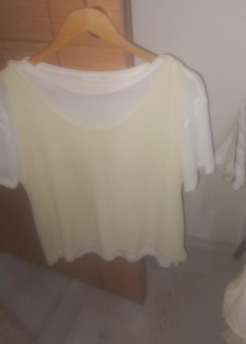 Beyaz sarı Salaş tişört ve pantolon - Görsel 5